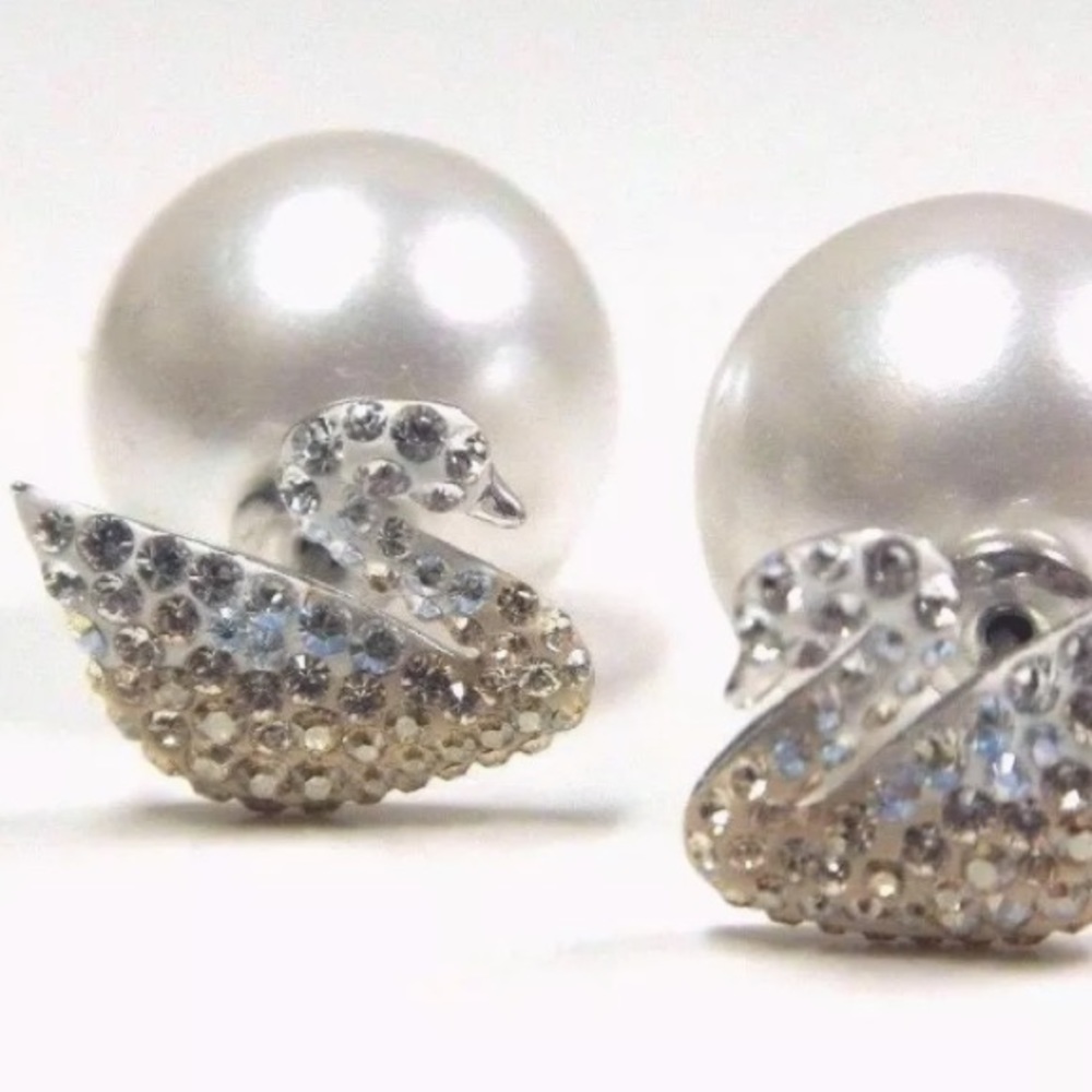 Swarovski iconic swan and pearl earrings